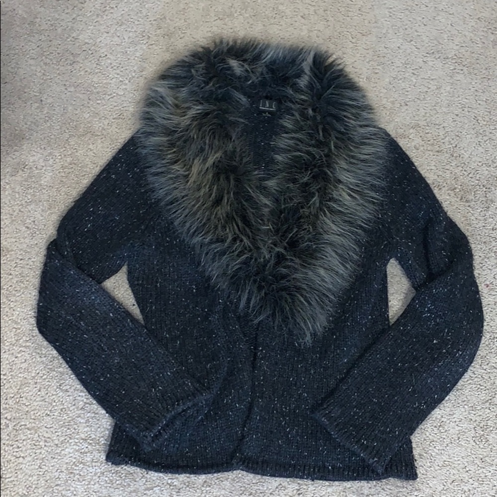 INC sweater gray size small detachable faux fur